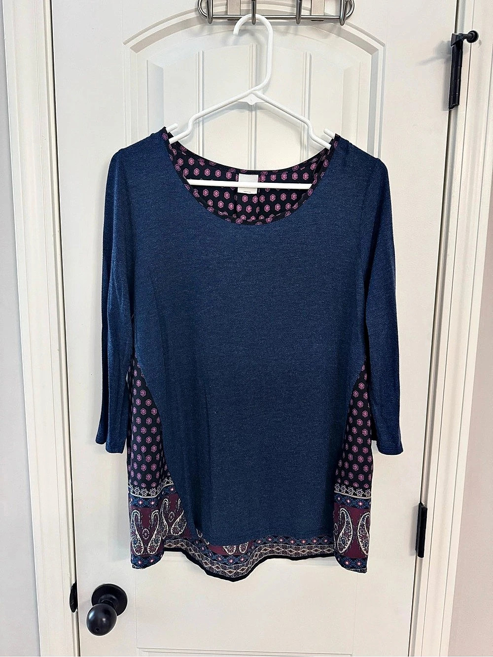 Printed Long Sleeve Tunic in Blue